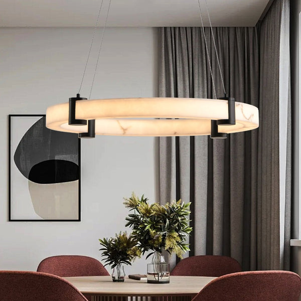 English Elm Modern Marble Resin Ring Pendant Warm Led Glow for Dining Rooms and Kitchen Islands W2312P415972