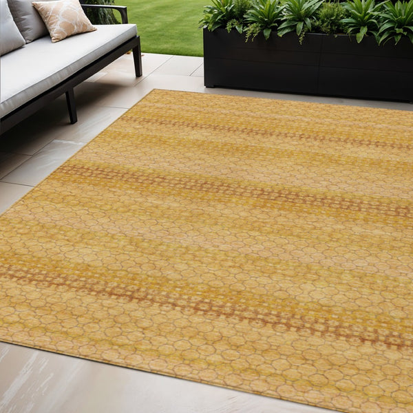 HomeRoots 5' Wheat and Gold Striped Washable Area Rug - Durable, Stylish, and Perfect for Indoor/Outdoor Use 5' X 8' 610625