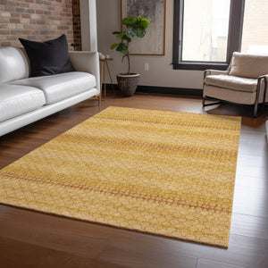 HomeRoots 5' Wheat and Gold Striped Washable Area Rug - Durable, Stylish, and Perfect for Indoor/Outdoor Use 5' X 8' 610625