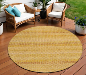 HomeRoots 5' Wheat and Gold Striped Washable Area Rug - Durable, Stylish, and Perfect for Indoor/Outdoor Use 8' Round 610626
