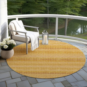 HomeRoots 5' Wheat and Gold Striped Washable Area Rug - Durable, Stylish, and Perfect for Indoor/Outdoor Use 8' Round 610626