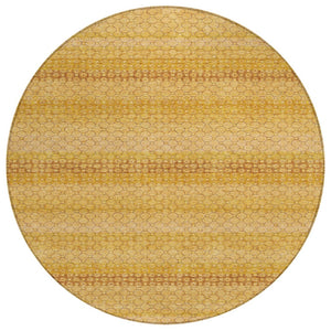 HomeRoots 5' Wheat and Gold Striped Washable Area Rug - Durable, Stylish, and Perfect for Indoor/Outdoor Use 8' Round 610626