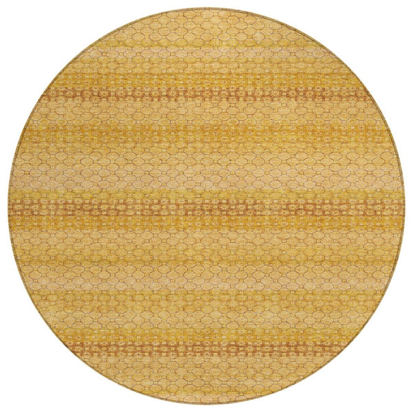 HomeRoots 5' Wheat and Gold Striped Washable Area Rug - Durable, Stylish, and Perfect for Indoor/Outdoor Use 8' Round 610626