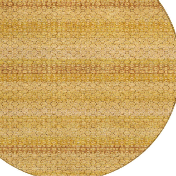 HomeRoots 5' Wheat and Gold Striped Washable Area Rug - Durable, Stylish, and Perfect for Indoor/Outdoor Use 8' Round 610626