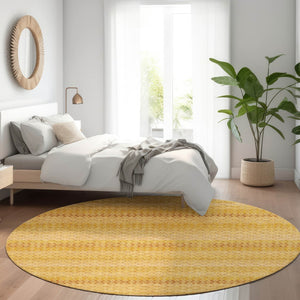 HomeRoots 5' Wheat and Gold Striped Washable Area Rug - Durable, Stylish, and Perfect for Indoor/Outdoor Use 8' Round 610626