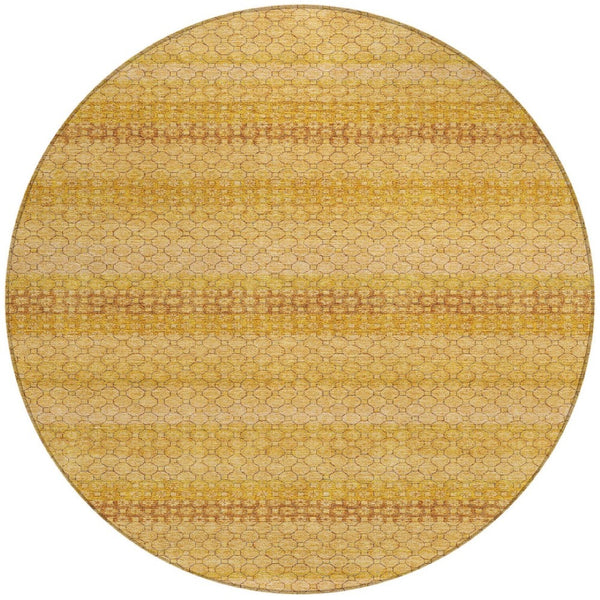 HomeRoots 5' Wheat and Gold Striped Washable Area Rug - Durable, Stylish, and Perfect for Indoor/Outdoor Use 8' Round 610626