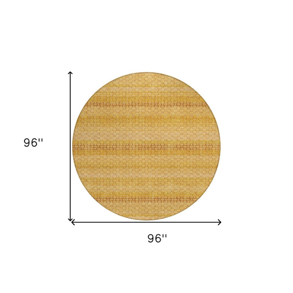 HomeRoots 5' Wheat and Gold Striped Washable Area Rug - Durable, Stylish, and Perfect for Indoor/Outdoor Use 8' Round 610626