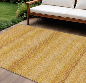 HomeRoots 5' Wheat and Gold Striped Washable Area Rug - Durable, Stylish, and Perfect for Indoor/Outdoor Use 8' X 10' 610627