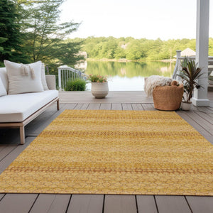 HomeRoots 5' Wheat and Gold Striped Washable Area Rug - Durable, Stylish, and Perfect for Indoor/Outdoor Use 8' X 10' 610627