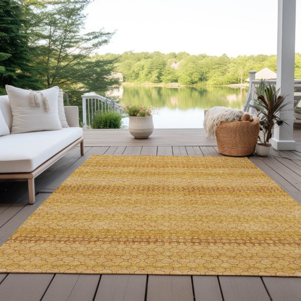 HomeRoots 5' Wheat and Gold Striped Washable Area Rug - Durable, Stylish, and Perfect for Indoor/Outdoor Use 8' X 10' 610627