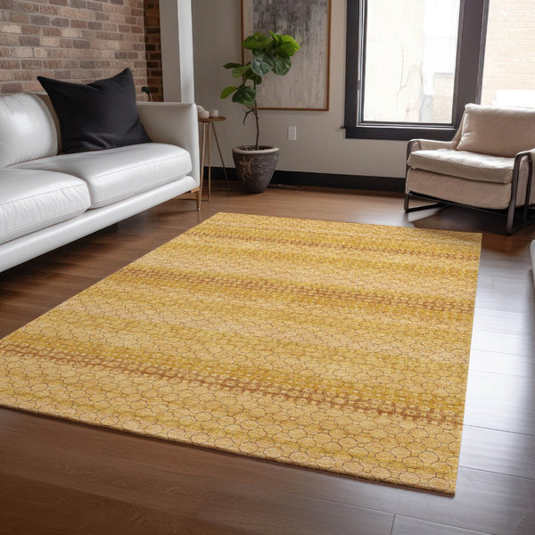 HomeRoots 5' Wheat and Gold Striped Washable Area Rug - Durable, Stylish, and Perfect for Indoor/Outdoor Use 8' X 10' 610627