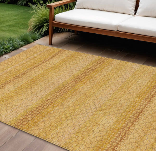 HomeRoots 5' Wheat and Gold Striped Washable Area Rug - Durable, Stylish, and Perfect for Indoor/Outdoor Use 10' X 14' 610629