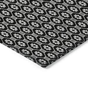 HomeRoots 5' Elegant Black and Gray Floral Washable Area Rug for Indoor and Outdoor Spaces, Durable Design 5' X 8' 610637