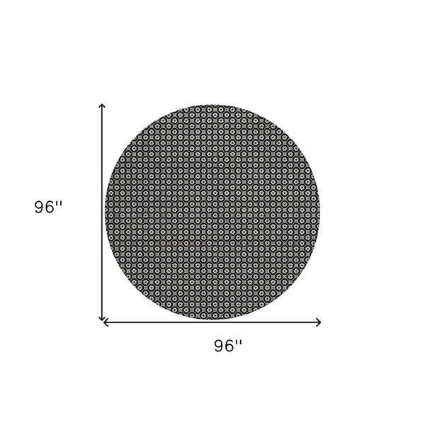 HomeRoots 5' Elegant Black and Gray Floral Washable Area Rug for Indoor and Outdoor Spaces, Durable Design 8' Round 610638