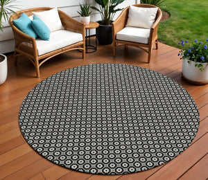 HomeRoots 5' Elegant Black and Gray Floral Washable Area Rug for Indoor and Outdoor Spaces, Durable Design 8' Round 610638