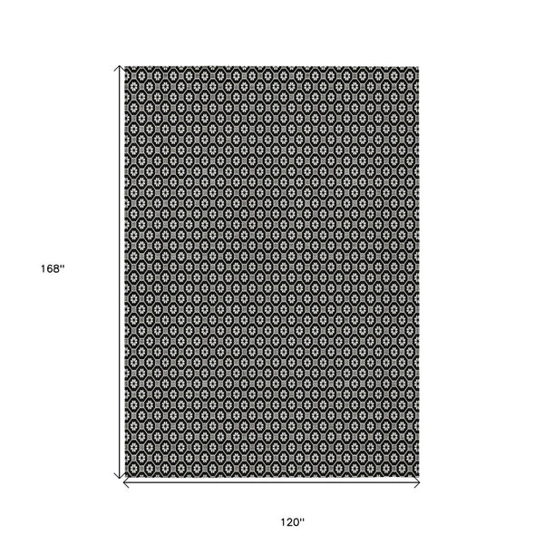 HomeRoots 5' Elegant Black and Gray Floral Washable Area Rug for Indoor and Outdoor Spaces, Durable Design 10' X 14' 610641