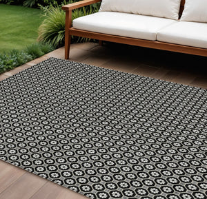 HomeRoots 5' Elegant Black and Gray Floral Washable Area Rug for Indoor and Outdoor Spaces, Durable Design 10' X 14' 610641