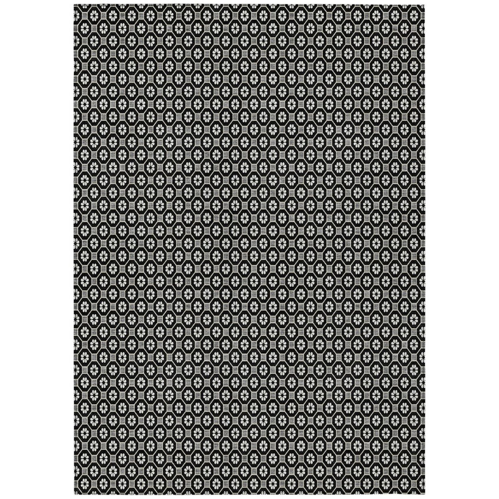 HomeRoots 5' Elegant Black and Gray Floral Washable Area Rug for Indoor and Outdoor Spaces, Durable Design 10' X 14' 610641