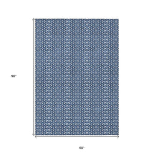 HomeRoots 5' Durable Blue Floral Area Rug - Machine Washable for Indoor & Outdoor Use, Perfect for Any Space 5' X 8' 610643