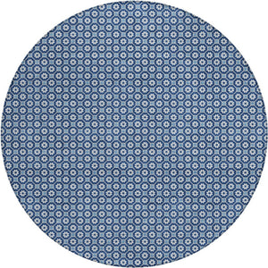 HomeRoots 5' Durable Blue Floral Area Rug - Machine Washable for Indoor & Outdoor Use, Perfect for Any Space 8' Round 610644