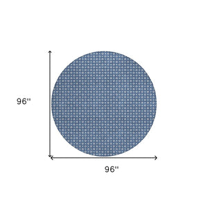 HomeRoots 5' Durable Blue Floral Area Rug - Machine Washable for Indoor & Outdoor Use, Perfect for Any Space 8' Round 610644