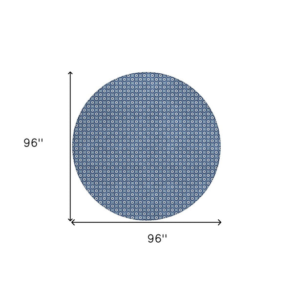 HomeRoots 5' Durable Blue Floral Area Rug - Machine Washable for Indoor & Outdoor Use, Perfect for Any Space 8' Round 610644