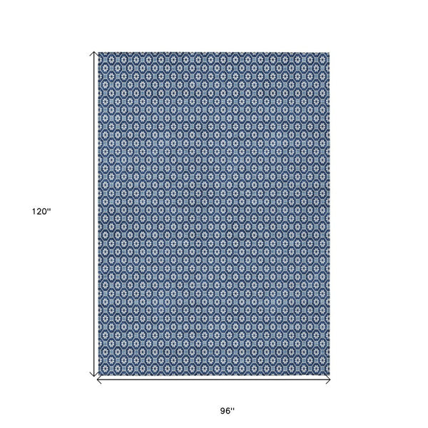 HomeRoots 5' Durable Blue Floral Area Rug - Machine Washable for Indoor & Outdoor Use, Perfect for Any Space 8' X 10' 610645