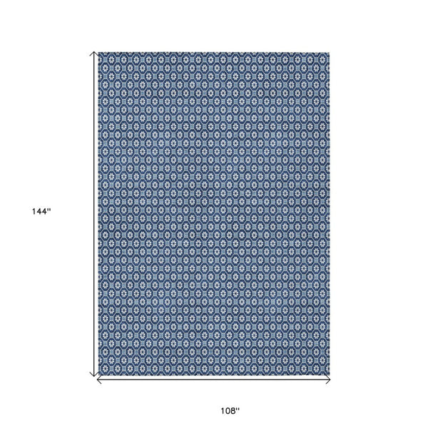HomeRoots 5' Durable Blue Floral Area Rug - Machine Washable for Indoor & Outdoor Use, Perfect for Any Space 9' X 12' 610646