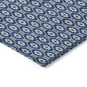 HomeRoots 5' Durable Blue Floral Area Rug - Machine Washable for Indoor & Outdoor Use, Perfect for Any Space 9' X 12' 610646