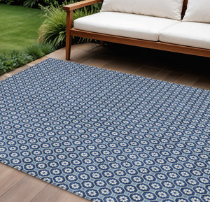 HomeRoots 5' Durable Blue Floral Area Rug - Machine Washable for Indoor & Outdoor Use, Perfect for Any Space 10' X 14' 610647