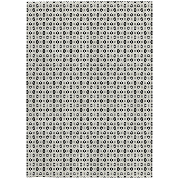 HomeRoots 5' Elegant Ivory and Black Floral Washable Area Rug for Indoor and Outdoor Spaces, Durable Design 5' X 8' 610655