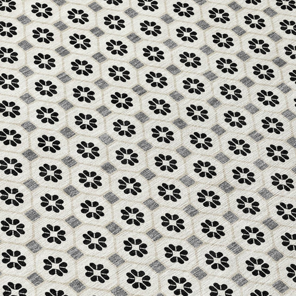 HomeRoots 5' Elegant Ivory and Black Floral Washable Area Rug for Indoor and Outdoor Spaces, Durable Design 5' X 8' 610655