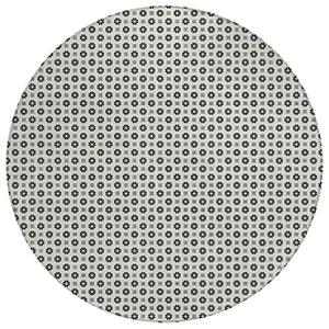HomeRoots 5' Elegant Ivory and Black Floral Washable Area Rug for Indoor and Outdoor Spaces, Durable Design 8' Round 610656