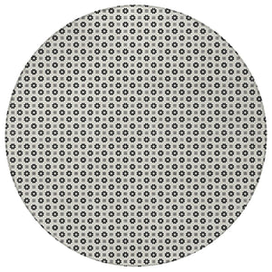 HomeRoots 5' Elegant Ivory and Black Floral Washable Area Rug for Indoor and Outdoor Spaces, Durable Design 8' Round 610656