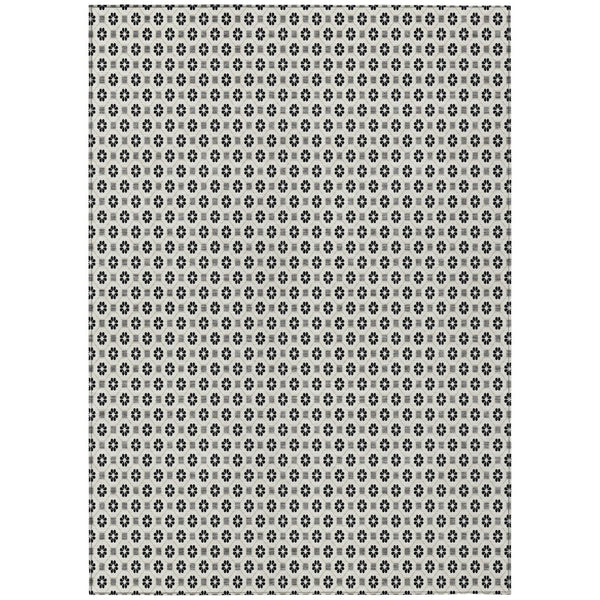 HomeRoots 5' Elegant Ivory and Black Floral Washable Area Rug for Indoor and Outdoor Spaces, Durable Design 8' X 10' 610657