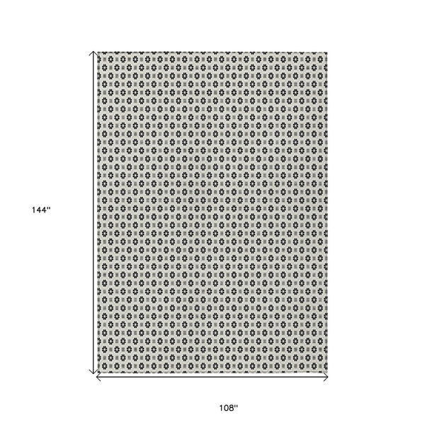 HomeRoots 5' Elegant Ivory and Black Floral Washable Area Rug for Indoor and Outdoor Spaces, Durable Design 9' X 12' 610658