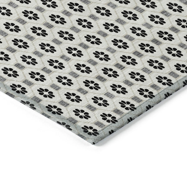 HomeRoots 5' Elegant Ivory and Black Floral Washable Area Rug for Indoor and Outdoor Spaces, Durable Design 10' X 14' 610659