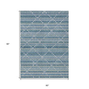 HomeRoots 5' Denim Blue and Teal Geometric Indoor Outdoor Area Rug – Stylish, Durable, and Easy to Clean! 5' X 8' 610685