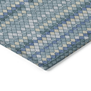HomeRoots 5' Denim Blue and Teal Geometric Indoor Outdoor Area Rug – Stylish, Durable, and Easy to Clean! 5' X 8' 610685