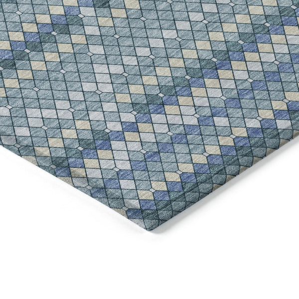 HomeRoots 5' Denim Blue and Teal Geometric Indoor Outdoor Area Rug – Stylish, Durable, and Easy to Clean! 5' X 8' 610685