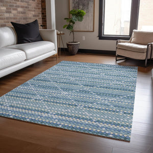 HomeRoots 5' Denim Blue and Teal Geometric Indoor Outdoor Area Rug – Stylish, Durable, and Easy to Clean! 5' X 8' 610685