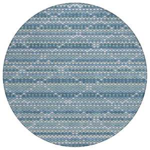 HomeRoots 5' Denim Blue and Teal Geometric Indoor Outdoor Area Rug – Stylish, Durable, and Easy to Clean! 8' Round 610686