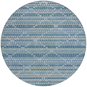 HomeRoots 5' Denim Blue and Teal Geometric Indoor Outdoor Area Rug – Stylish, Durable, and Easy to Clean! 8' Round 610686