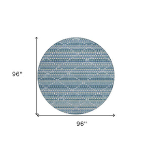 HomeRoots 5' Denim Blue and Teal Geometric Indoor Outdoor Area Rug – Stylish, Durable, and Easy to Clean! 8' Round 610686