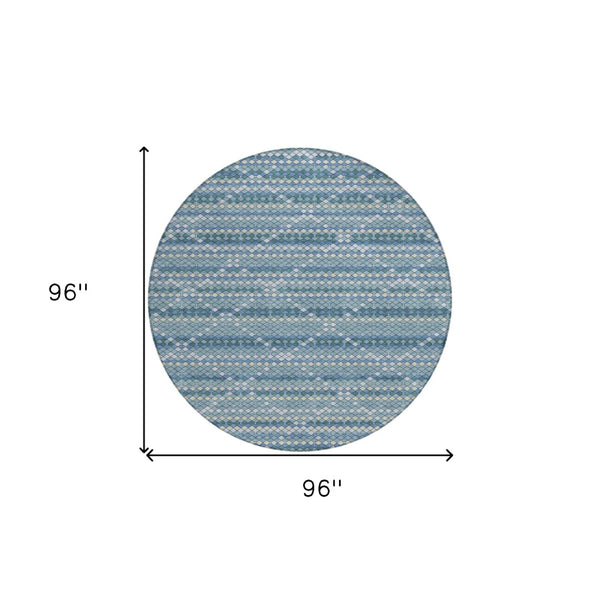 HomeRoots 5' Denim Blue and Teal Geometric Indoor Outdoor Area Rug – Stylish, Durable, and Easy to Clean! 8' Round 610686