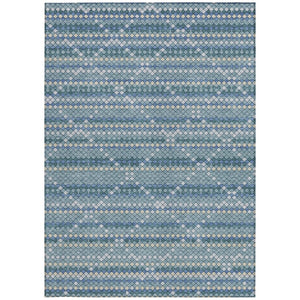 HomeRoots 5' Denim Blue and Teal Geometric Indoor Outdoor Area Rug – Stylish, Durable, and Easy to Clean! 8' X 10' 610687