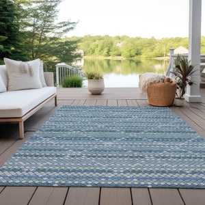 HomeRoots 5' Denim Blue and Teal Geometric Indoor Outdoor Area Rug – Stylish, Durable, and Easy to Clean! 8' X 10' 610687