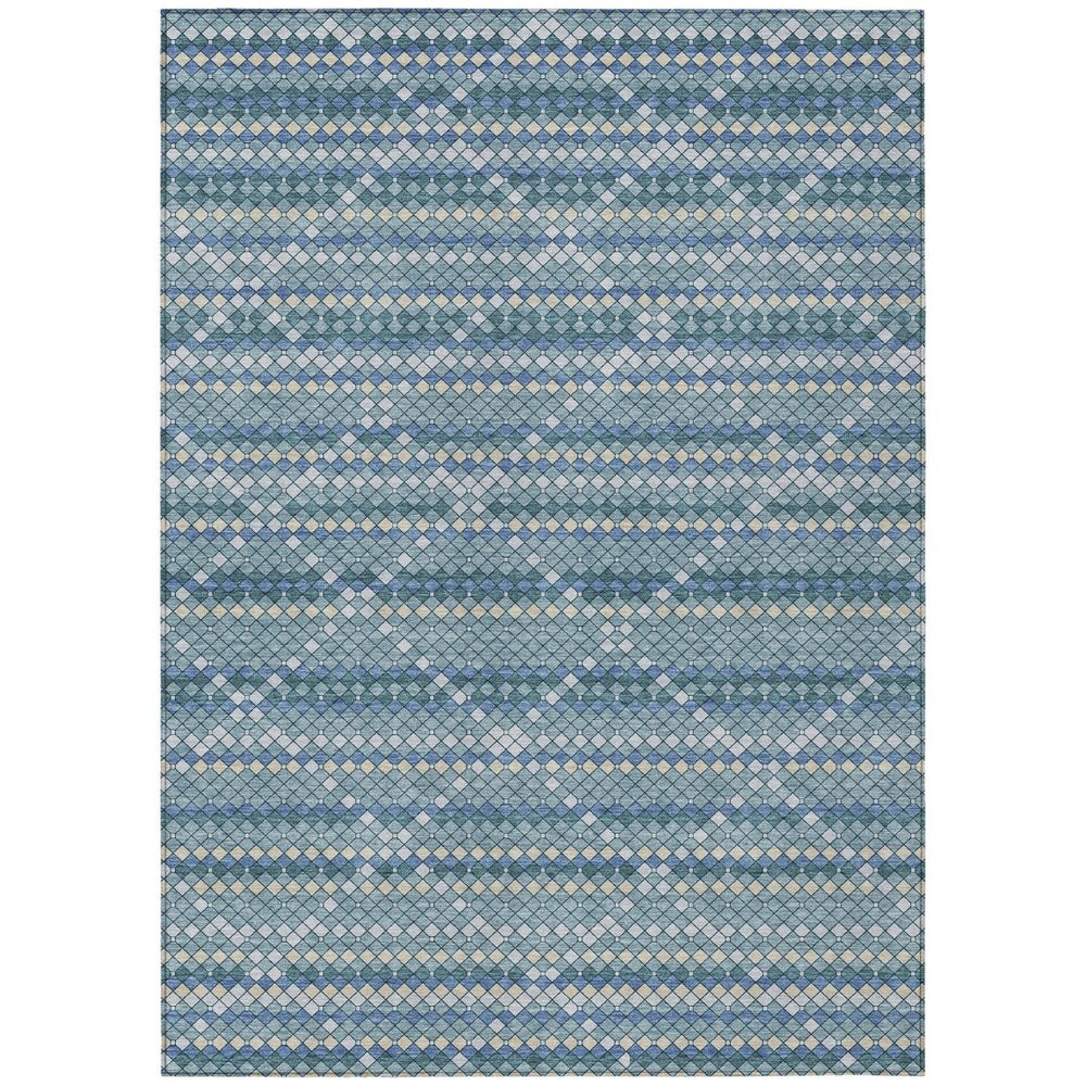 HomeRoots 5' Denim Blue and Teal Geometric Indoor Outdoor Area Rug – Stylish, Durable, and Easy to Clean! 8' X 10' 610687