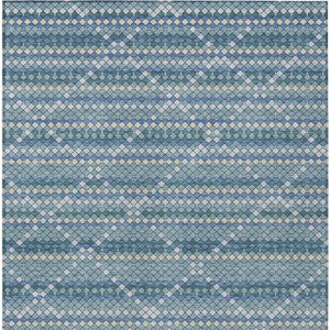 HomeRoots 5' Denim Blue and Teal Geometric Indoor Outdoor Area Rug – Stylish, Durable, and Easy to Clean! 8' X 10' 610687