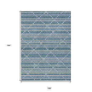 HomeRoots 5' Denim Blue and Teal Geometric Indoor Outdoor Area Rug – Stylish, Durable, and Easy to Clean! 9' X 12' 610688